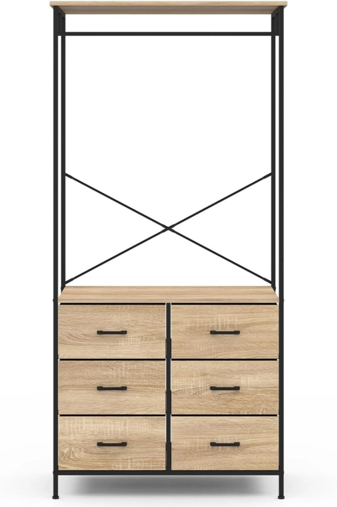 Armadio 80 cm UTAH con 6 cassetti in legno e tessuto nero