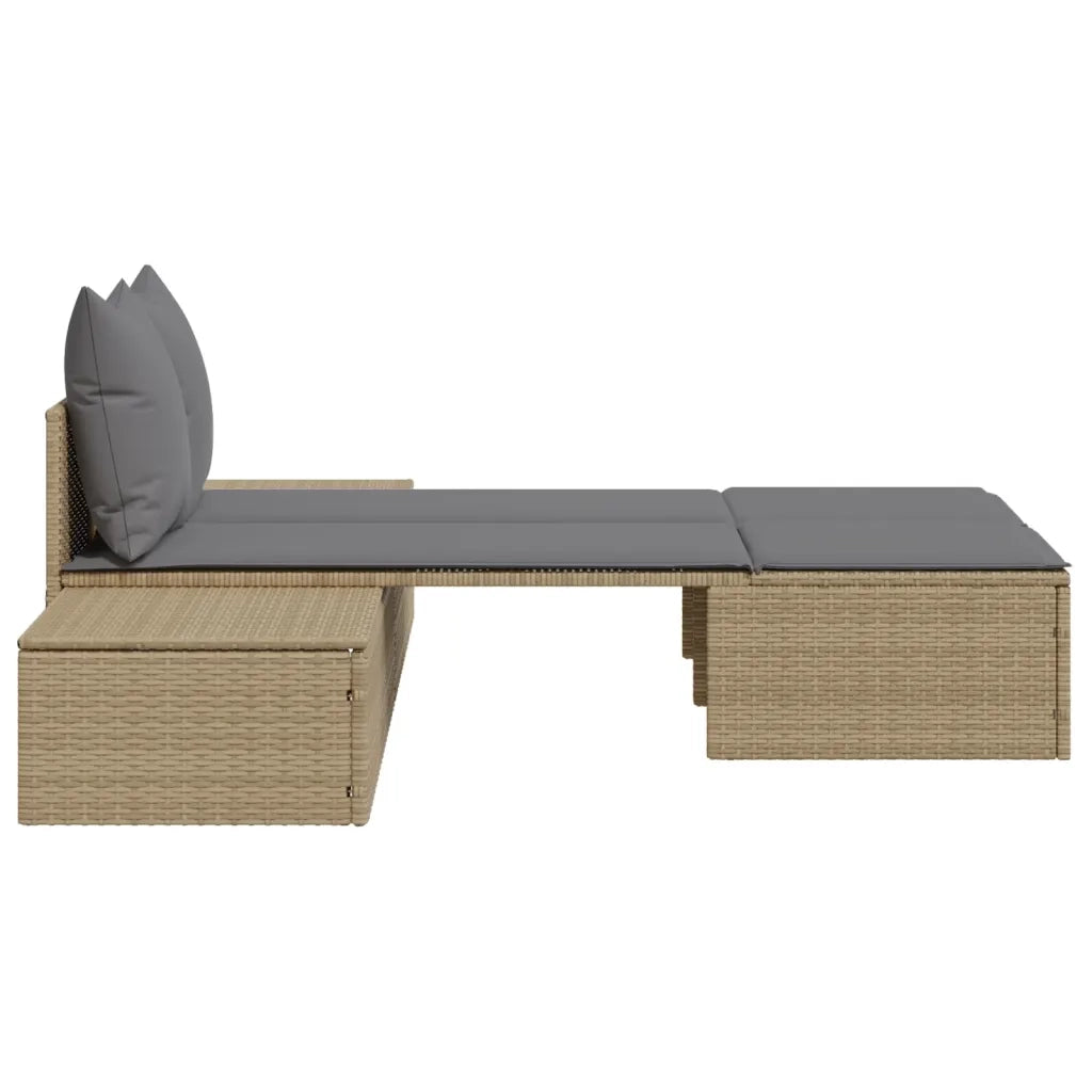 Lettino Prendisole | Sdraio da giardino | Lettino da sole con Cuscini Beige in Polyrattan