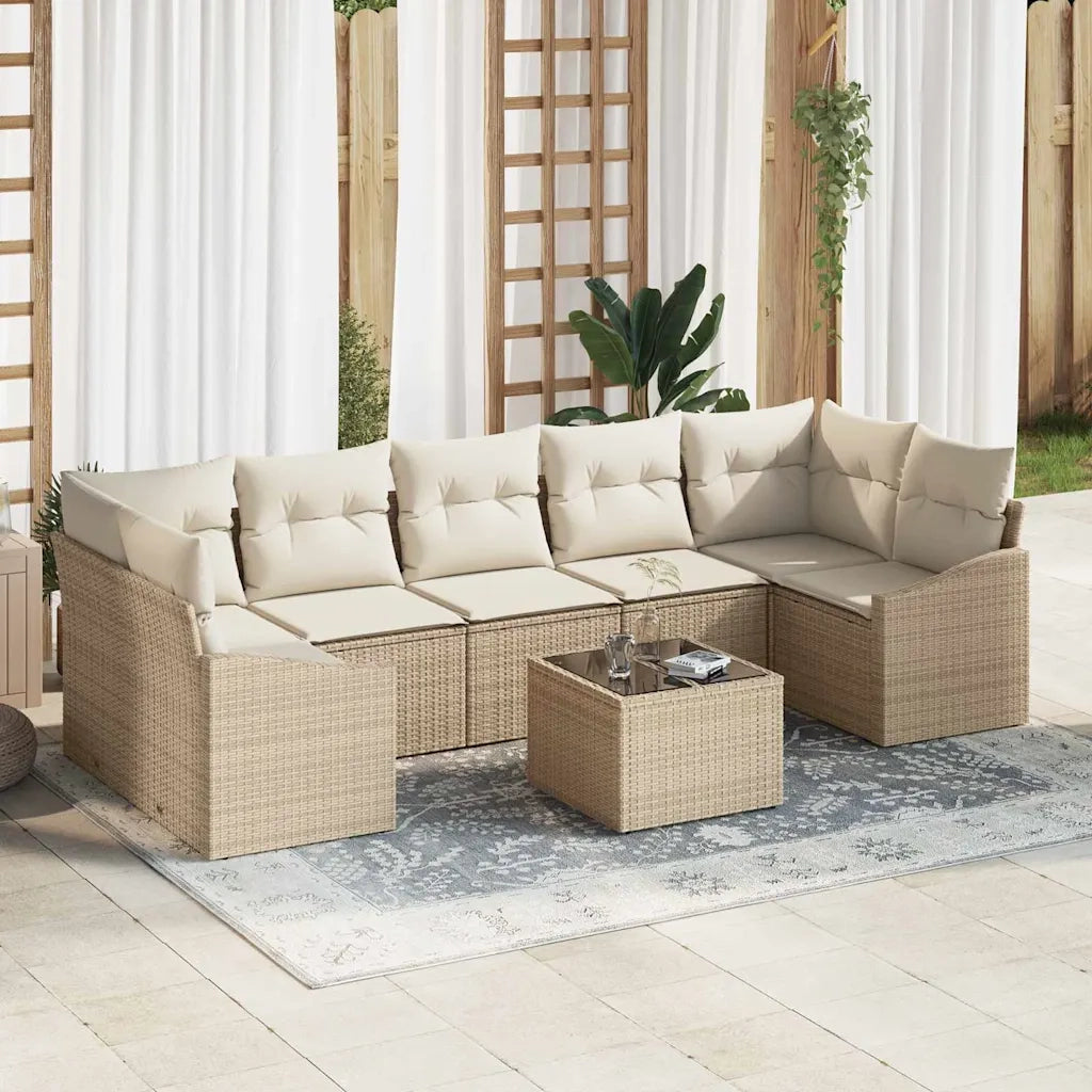 Set di divani Beige e Crema 55 x 55 x 37 cm polyrattan