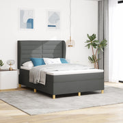 Box Spring Letto con Materasso Grigio Scuro 140x190 cm Tessuto