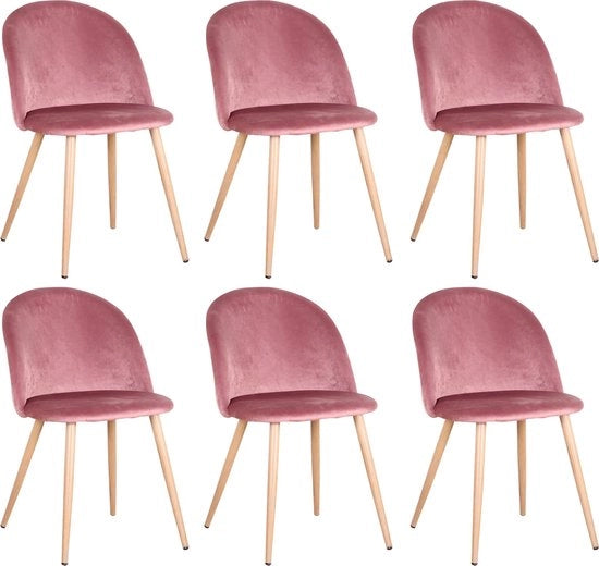 Sedie da Cucina - Set da 6 - Rosa - Tessuto Sovraccoperto - Supporti in Metallo - Cucina - Sala da Pranzo - Sedie da Giardino