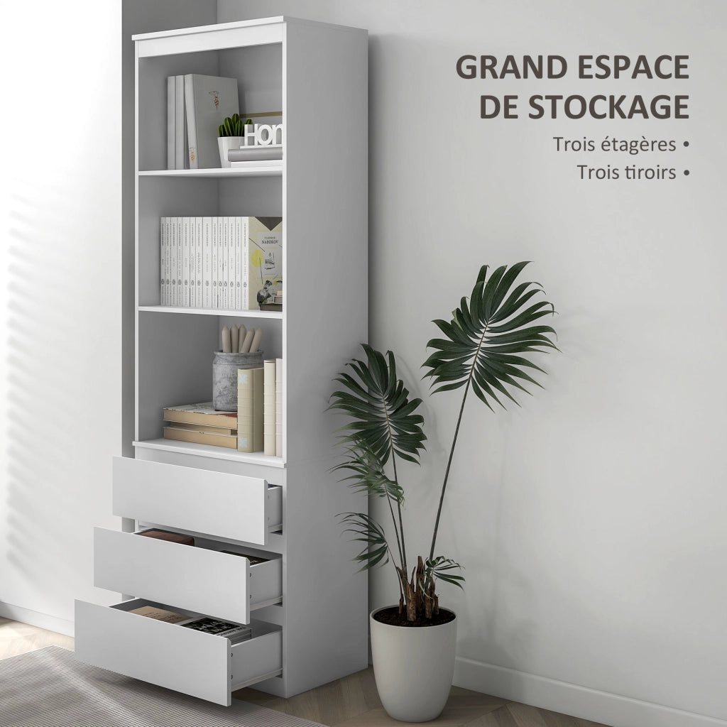Libreria con 3 ripiani e 3 cassetti ¨C zephmum ¨C 60x35x180 cm in legno bianco