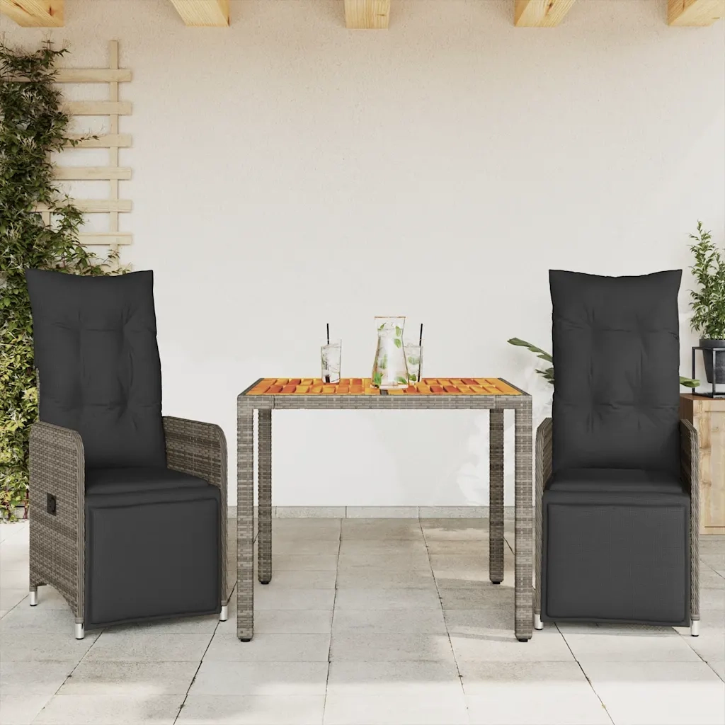 Set Bistr¨° da Giardino 3 pz | Set Salotto da Giardino con Cuscini in Polyrattan Grigio