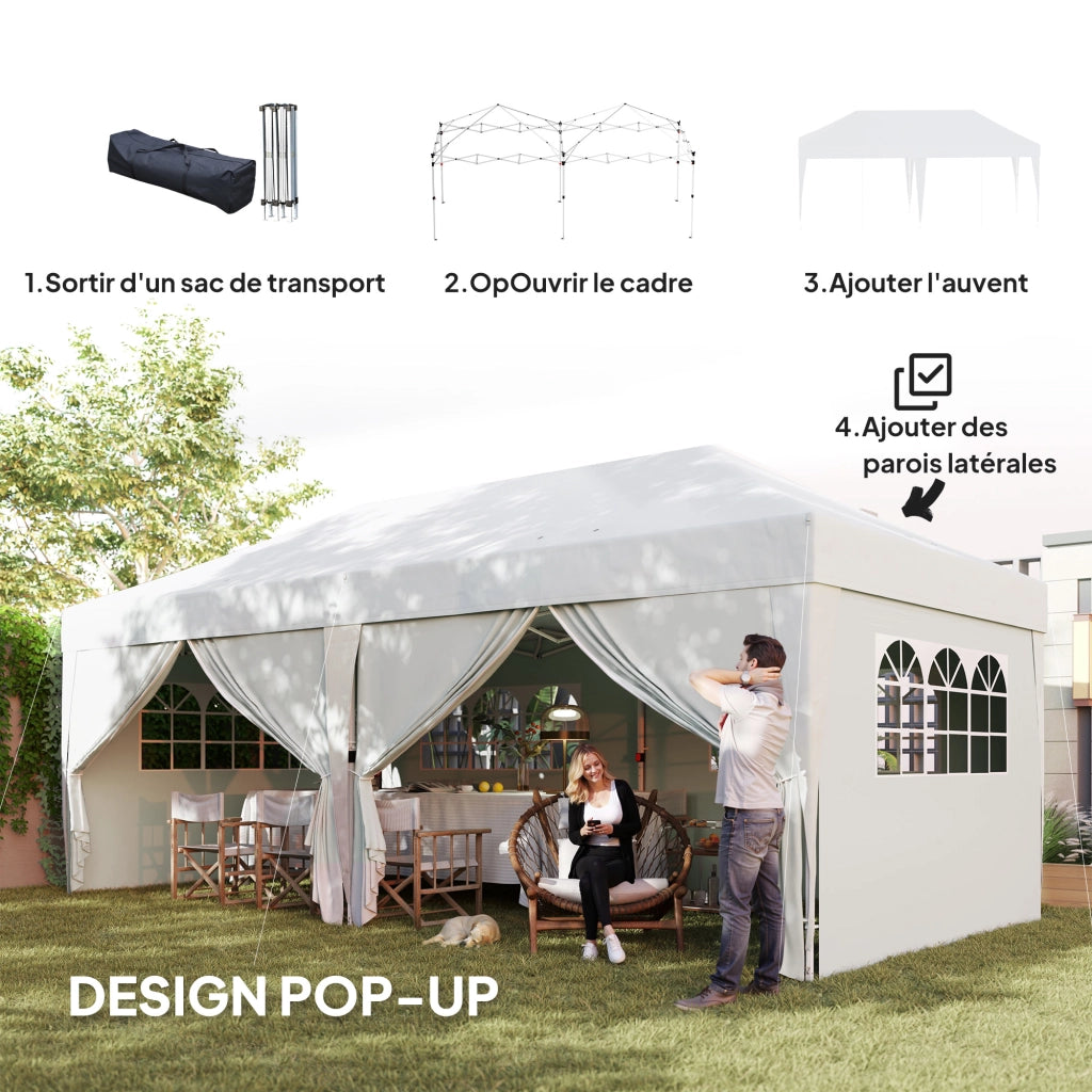 Tenda da giardino pieghevole ¨C zephmum ¨C 3x6m con 6 pannelli, bianco