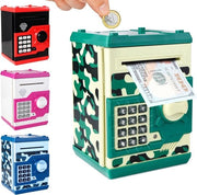 Cassa di risparmio elettronica per bambini con password grande capacità ingresso automatico effetti sonori realistici per bambini di 3 anni abbigliamento da camo verde