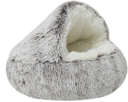 Letto per Cani e Gatti Rond a Metà Chiusura con Copertura Piccoli Animali di Compagnia Letto per Animali di Compagnia Lava in Lavatrice Antiscivolo Letto per Cani con Piuma Lunga e Spessa Caldo Letto per Cani con Gradiente Marrone Ø50CM