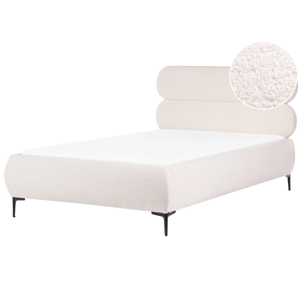 Letto matrimoniale con rete testiera in bouclè bianco sporco gambe in metallo camera da letto 120 x 200 cm classica minimalista