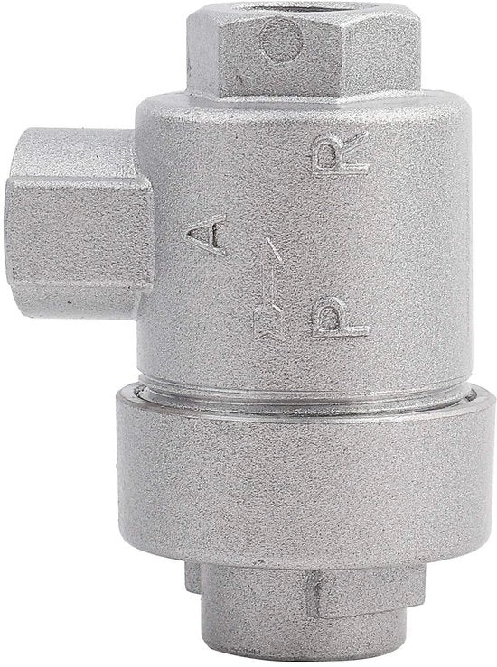 Vitello di scarico in alluminio - 1/4" BSPT vite di avvitamento - valvola di ventilazione - flusso unidirezionale - regolazione di pressione 0-10 kgf/cm² - dimensioni compatte 56x42x33 mm