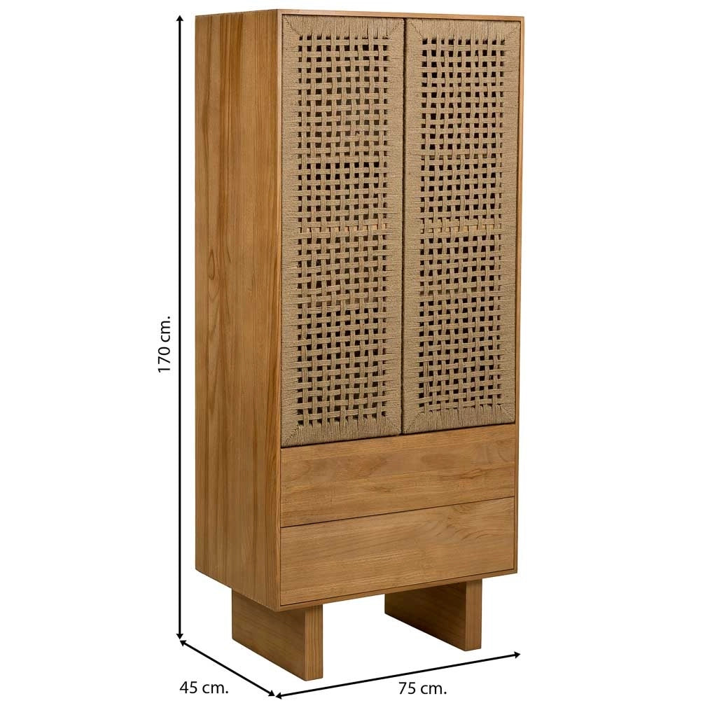 Armadio in legno e corda intrecciata marrone 75x45x170h