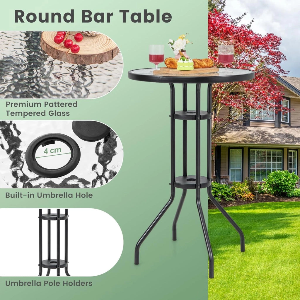 Set di Mobili da Giardino Con Ombrellone, Tavolo da Bistrot Con 2 Sedie Pieghevoli, 4 Pezzi, Set da Balcone Rotondo