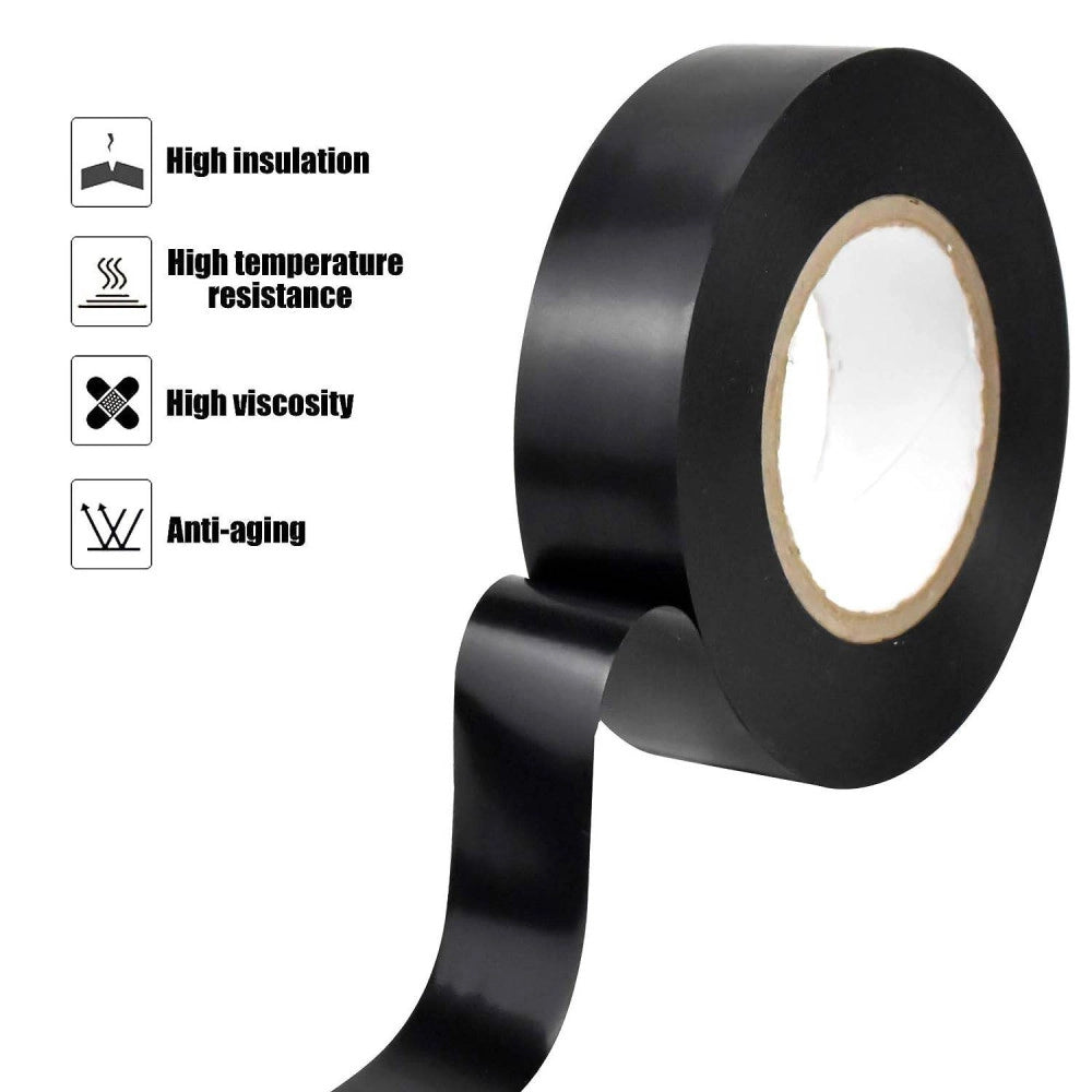Trade Shop - Set 3 Rotolo Nastro Isolante Adesivo Nero In Pvc 19mm Per 20mt Autoestinguente -