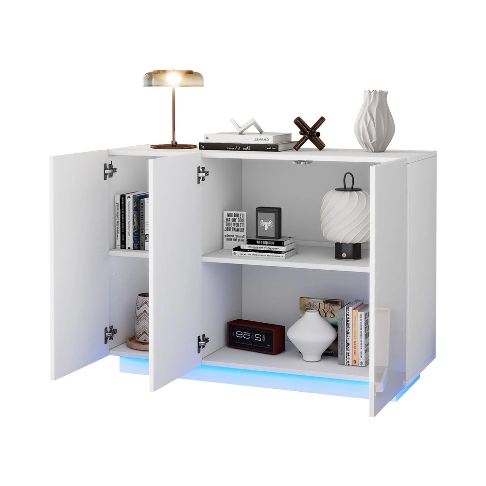 Credenza Ingresso con LED ¨C MINIMAL ¨C Bianco Lucido, 120x40x75