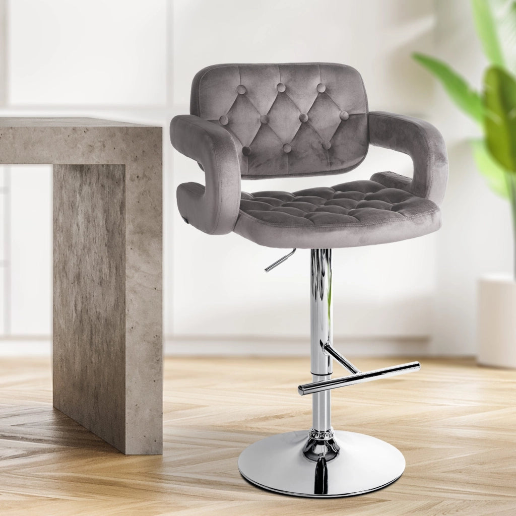 Sgabello da bar in velluto Dublin grigio,Metallo in look cromato