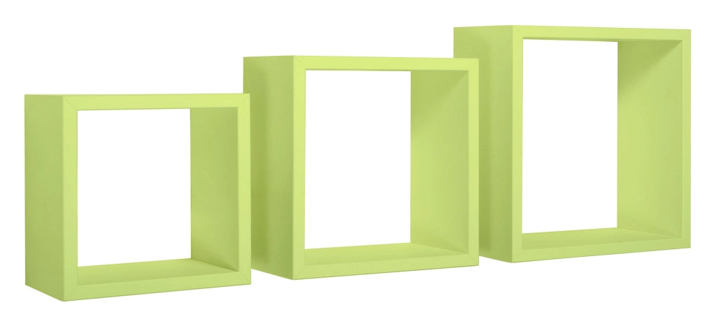 Set 3 Mensole da Parete Cubo in Fibra di Legno Incubo Verde
