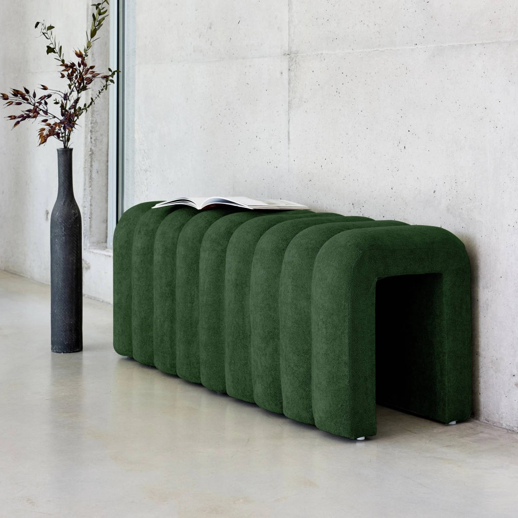 Panca, fine letto contemporaneo tessuto, verde scuro