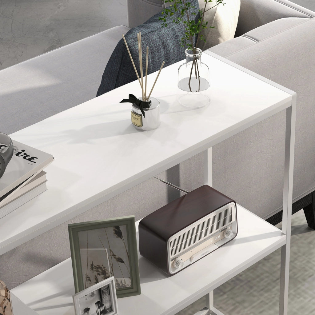 Tavolo Consolle da Ingresso con Ripiano Aperto 100x30x87 cm in Acciaio e Truciolato Bianco