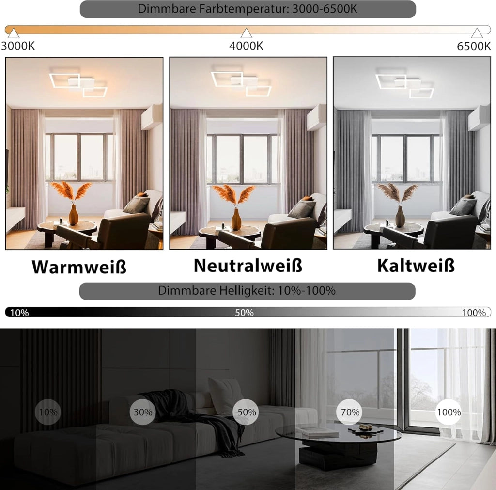ZMH Lampada da soffitto plafoniera LED moderna bianca 3000-6500K per soggiorno cucina ufficio