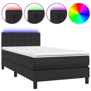 Letto singolo | Letto per adulti | Giroletto a Molle con Materasso e LED Nero 80x200 cm Similpelle