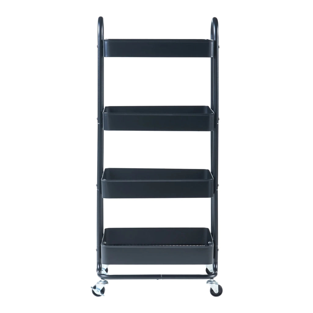 Carrello di servizio mobile contenitore per cucina/soggiorno con 4 cestelli acciaio 104 x 46 x 35 cm nero opaco 03_0009237