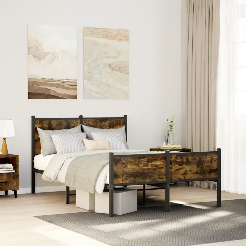 Letto matrimoniale | Letto per adulti | Giroletto senza Materasso in Metallo Rovere Fumo 120x190 cm
