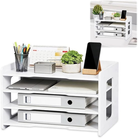 Organizzatore per A4, contenitore per documenti, cassetta per lettere, lavello per A4, cassetta per archiviazione, organizzatore, lavello per ufficio, scuola (bianco, 4 cassettoni di archiviazione)