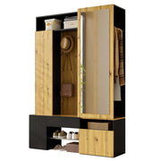 Guardaroba in MDF con specchio, scarpiera, mobile ingresso, appendiabiti con asta e ganci