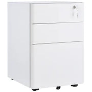 Cassettiera da Ufficio 3 Cassetti in Acciaio con Serratura e Rotelle, 39x48x59cm, Bianco