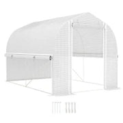 Serra a Tunnel 3 x 2 x 2 m in Polietilene con Lati Avvolgibili, Copertura in Plastica Resistente ai Raggi UV e Struttura in Acciaio Zincato, Bianco