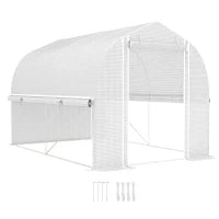 Serra a Tunnel 3 x 2 x 2 m in Polietilene con Lati Avvolgibili, Copertura in Plastica Resistente ai Raggi UV e Struttura in Acciaio Zincato, Bianco