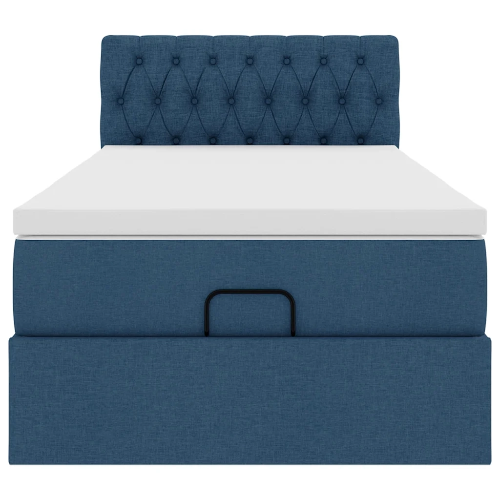 Struttura Letto Pouf con Materasso Blu 90x190 cm in Tessuto