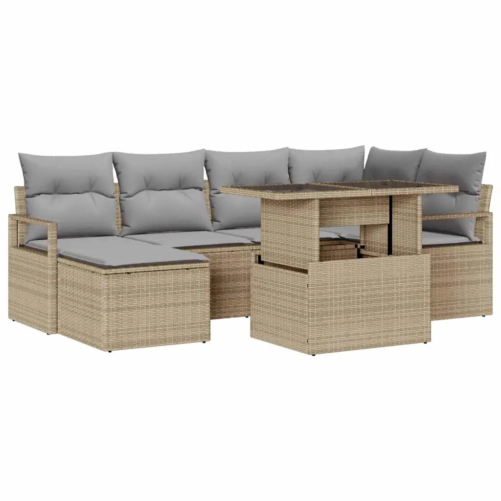 Set Divano da Giardino con cuscino 7 pcs beige e grigio chiaro