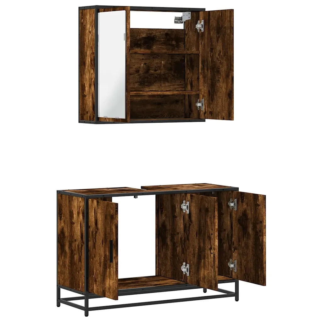 Set Mobili da Bagno 2 pz Rovere Fumo in Legno Multistrato 3300892