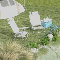 Set 2 Sedie da Campeggio Pieghevoli e Reclinabili su 6 Livelli, in Alluminio e Schiuma, 62x65x80 cm, Grigio Chiaro