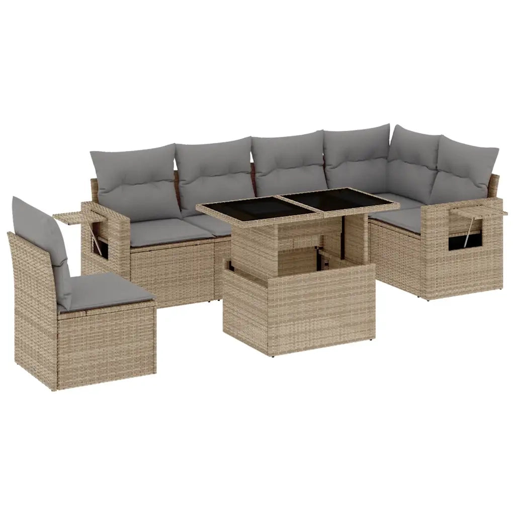 Set Divani da Giardino 7 pz con Cuscini Beige in Polyrattan 3267939