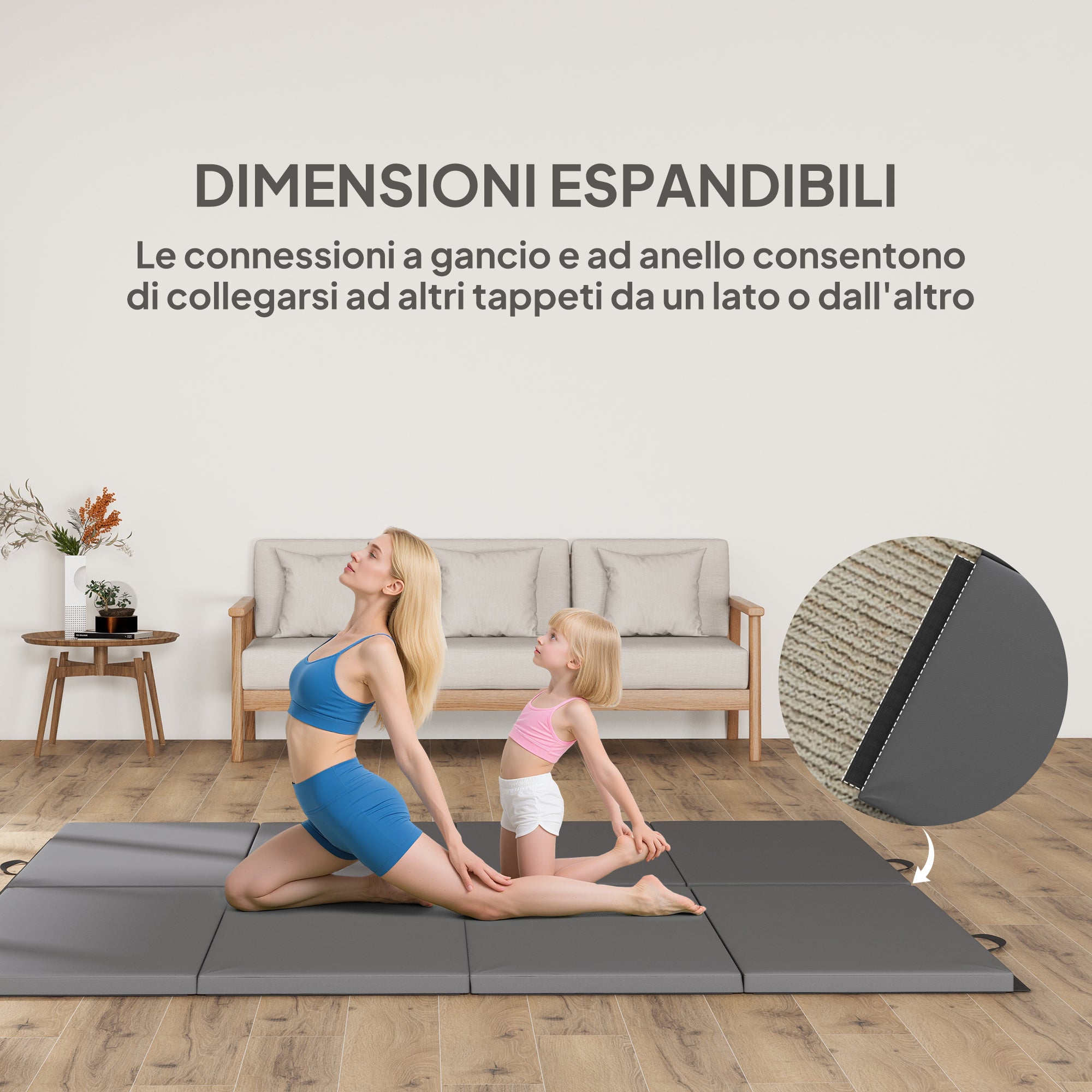 Tappetino Ginnastica Pieghevole 240x120x5 cm Antiscivolo Materassino Fitness Grigio