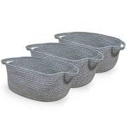 Cesti Portaoggetti Ovale in Corda Grigio con Maniglie cm 47 x 25x h 15 set da 3