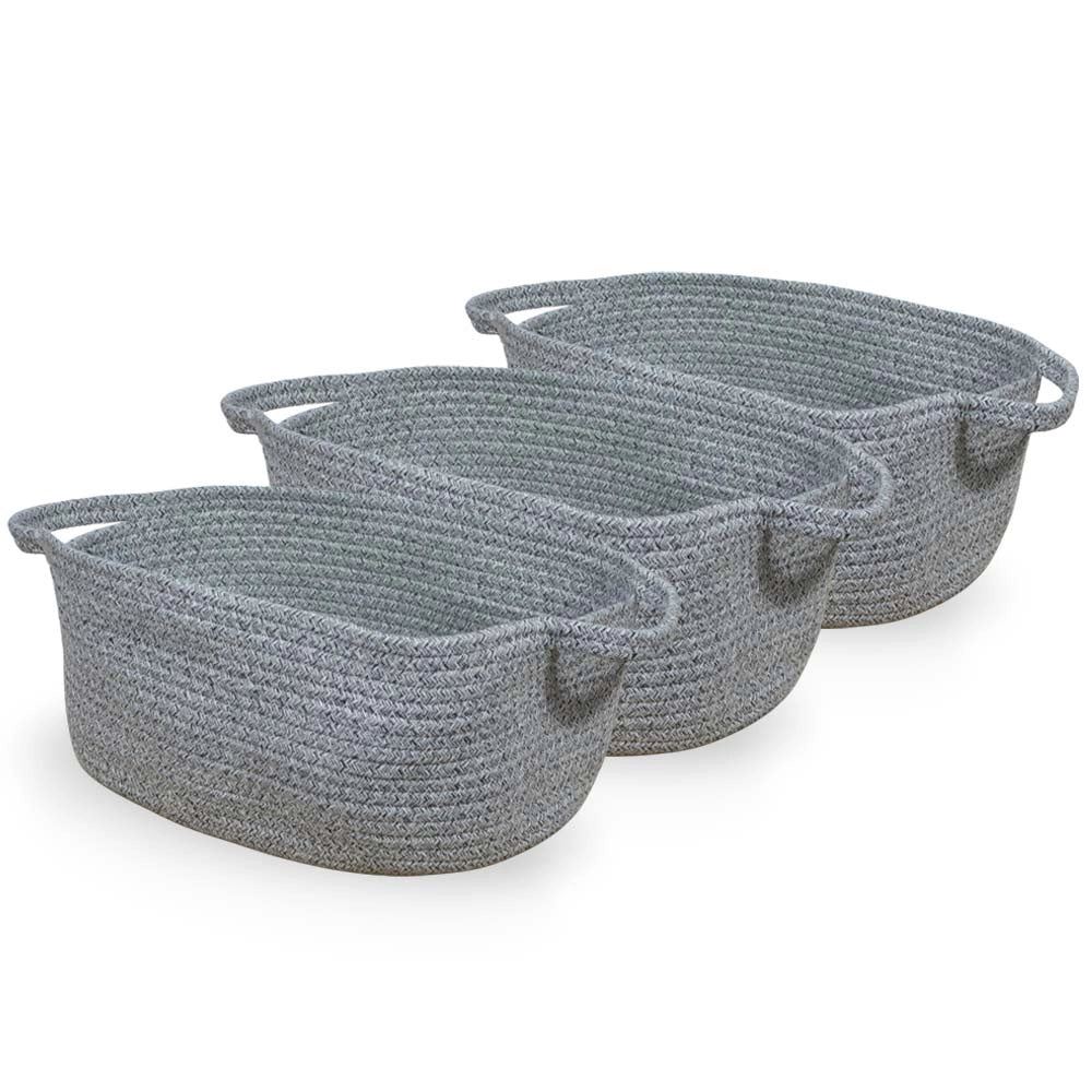 Cesti Portaoggetti Ovale in Corda Grigio con Maniglie cm 47 x 25x h 15 set da 3