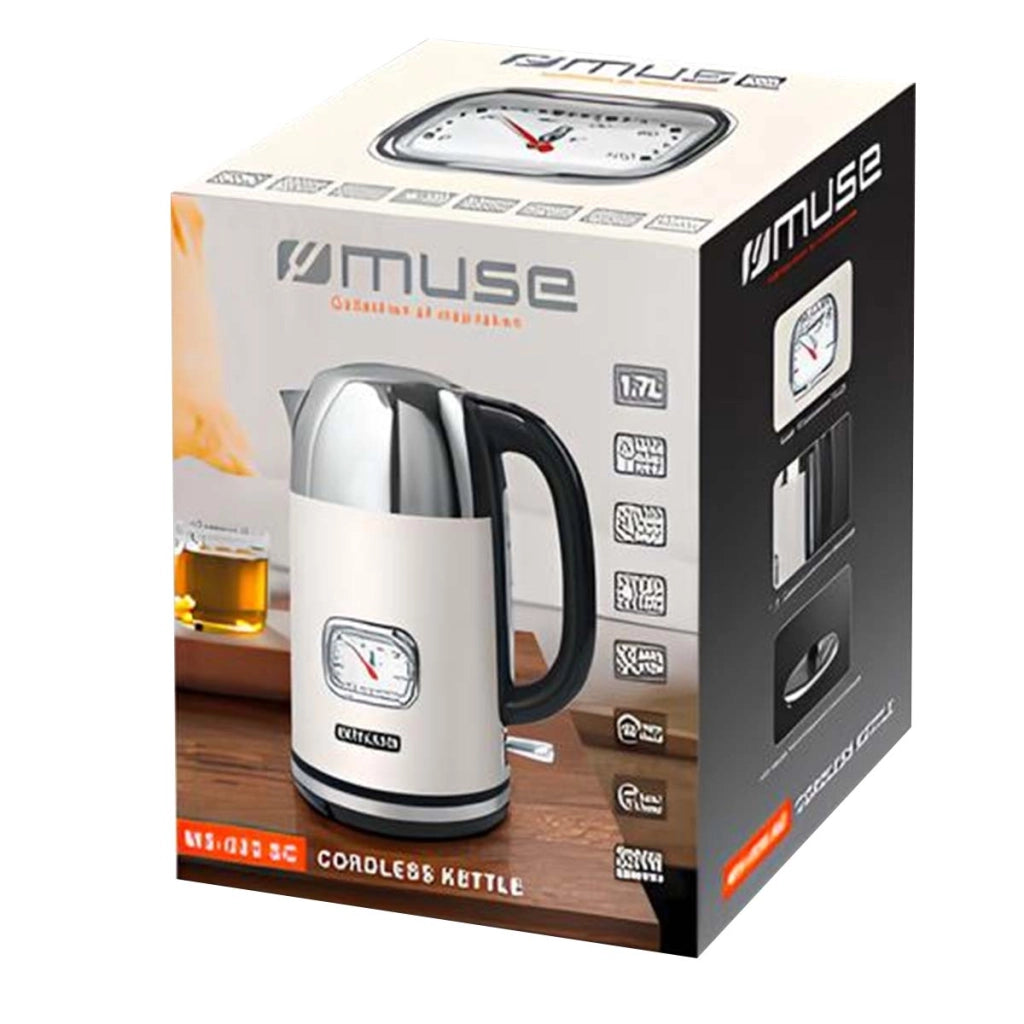 Bollitore Elettrico 1.7L 2200W in Acciaio Inossidabile con Termometro Bianco Muse