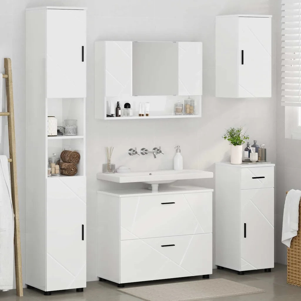 Set di mobili per il bagno con cassetto 5 pcs Bianco Lucido 3393077