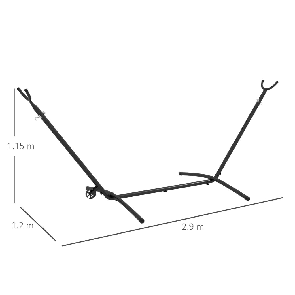 Supporto per Amaca da 330 cm max con 6 Fori e Rotelle 290x120x115 cm in Metallo Nero