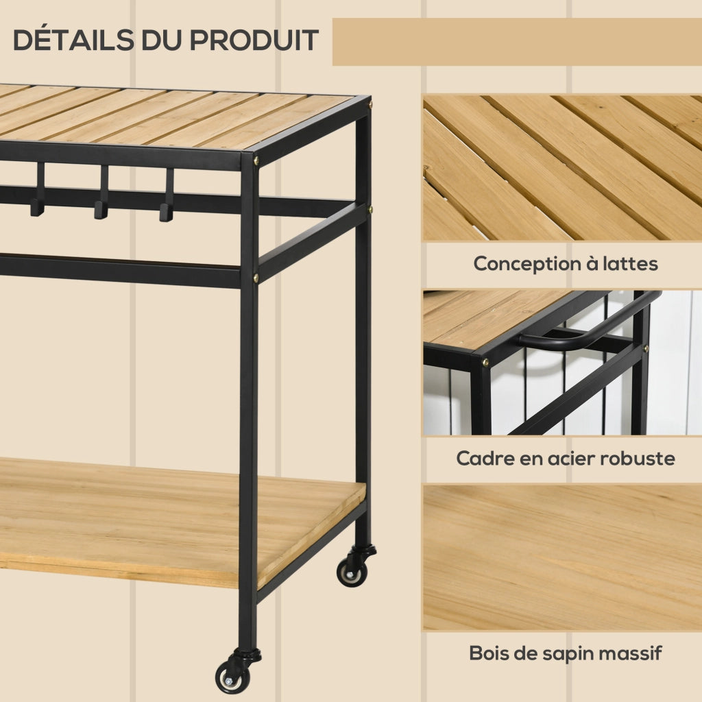 Carrello da giardino con ripiani e ganci ¨C zephmum ¨C 107x65x80 cm nero naturale