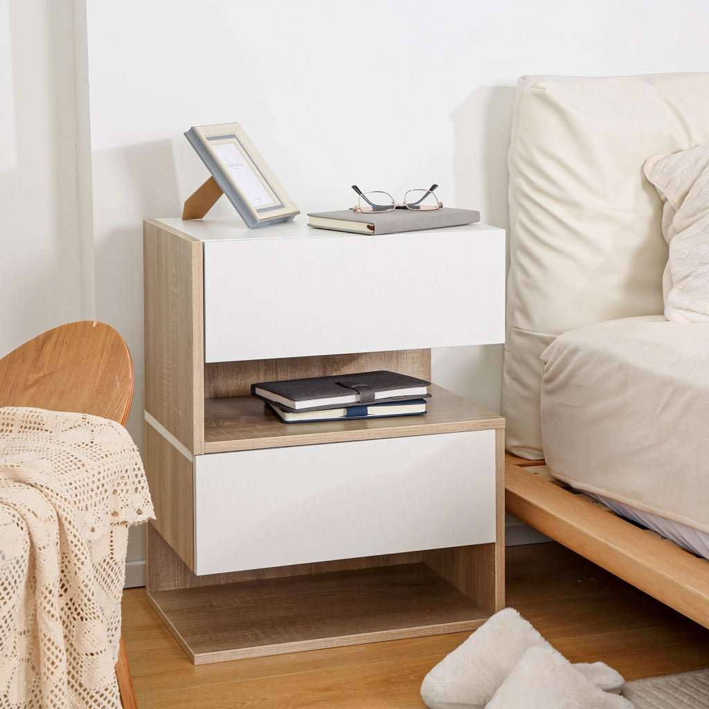 Tavolini da notte ¨C zephmum ¨C 2 pezzi, effetto rovere bianco, con cassetto e ripiano