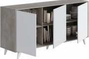Credenza Annina, Buffet da soggiorno, Madia da salotto, Dispensa da cucina, 154x40h72 cm, Grigio chiaro e Bianco