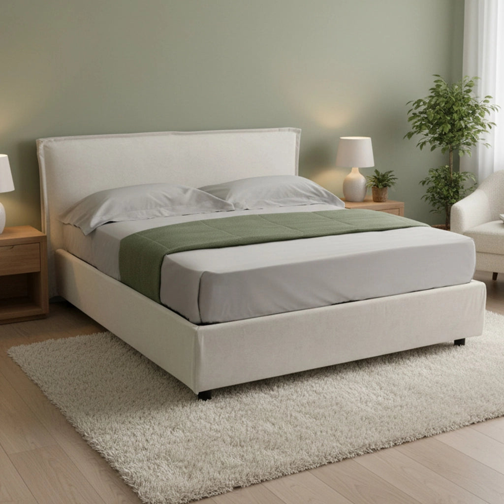 Letto Matrimoniale Brunate, Letto Matrimoniale Materasso Incluso Made in Italy, Beige