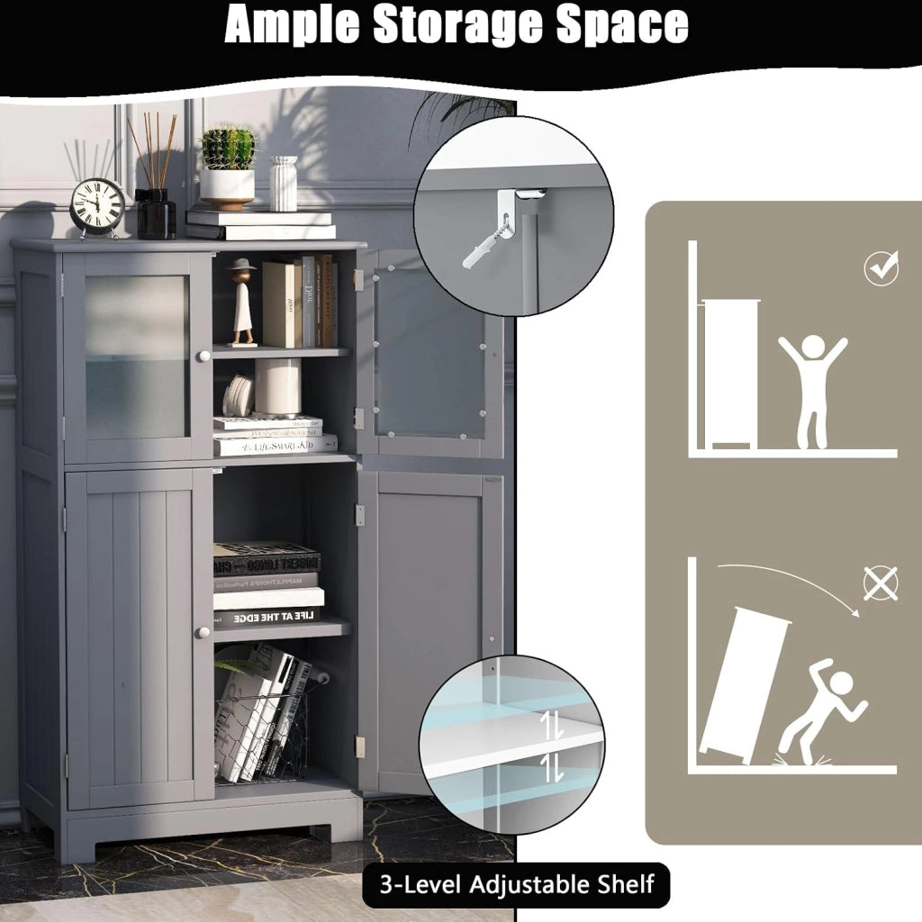 Colonna da bagno con 2 armadio a porta, mobile da bagno con 1 ripiano regolabile, armadio per soggiorno, WC, camera da letto, cucina, 60 x 30 x 109 cm (grigio)