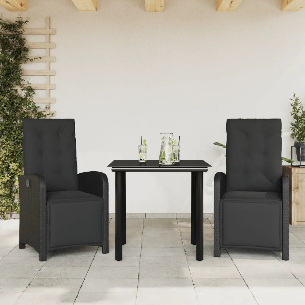 Set da BistrÃ² 3 pz con Cuscini Nero in Polyrattan