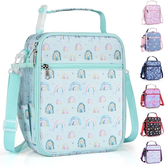 Lunchbox Geïsoleerde per bambini, termica con cinturino regolabile, per adulti, bambini, donne, uomini, ragazzi, ragazze, scuola e lavoro (arcobaleno)