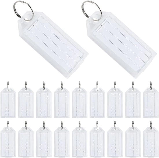 Etichette plastica per chiavi - Acqua resistente - Bianco - Rettangolare - Identificatori ID - Chiavi robuste - Catene - Etichette - Adatto per bagagli - Translucido - 50 pezzi