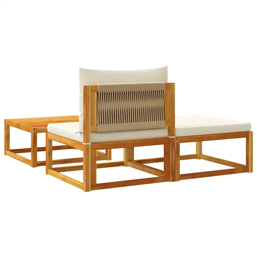 Set di divani da giardino 3 pz | Set Salotto da Giardino con cuscini in legno di acacia e corda