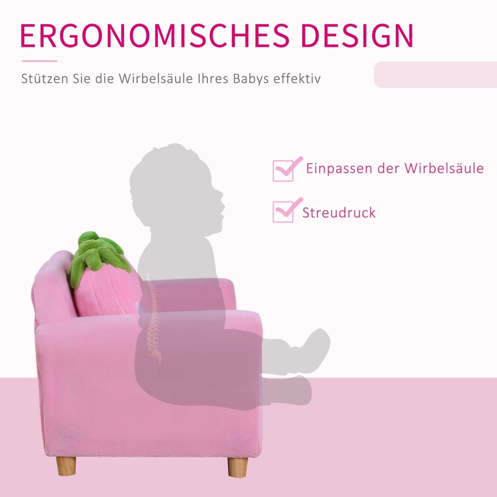 Poltrona bambini tessuto effetto velluto corallo con gambe legno massello per cameretta ¨C Xylo ¨C Rosa 90x53x48cm